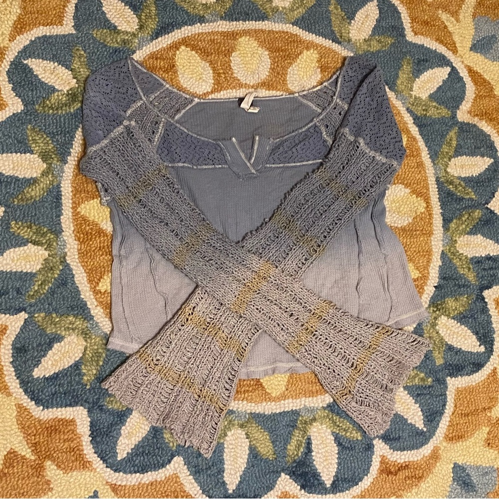 Free People Magic Bell Sleeve Blue Orange